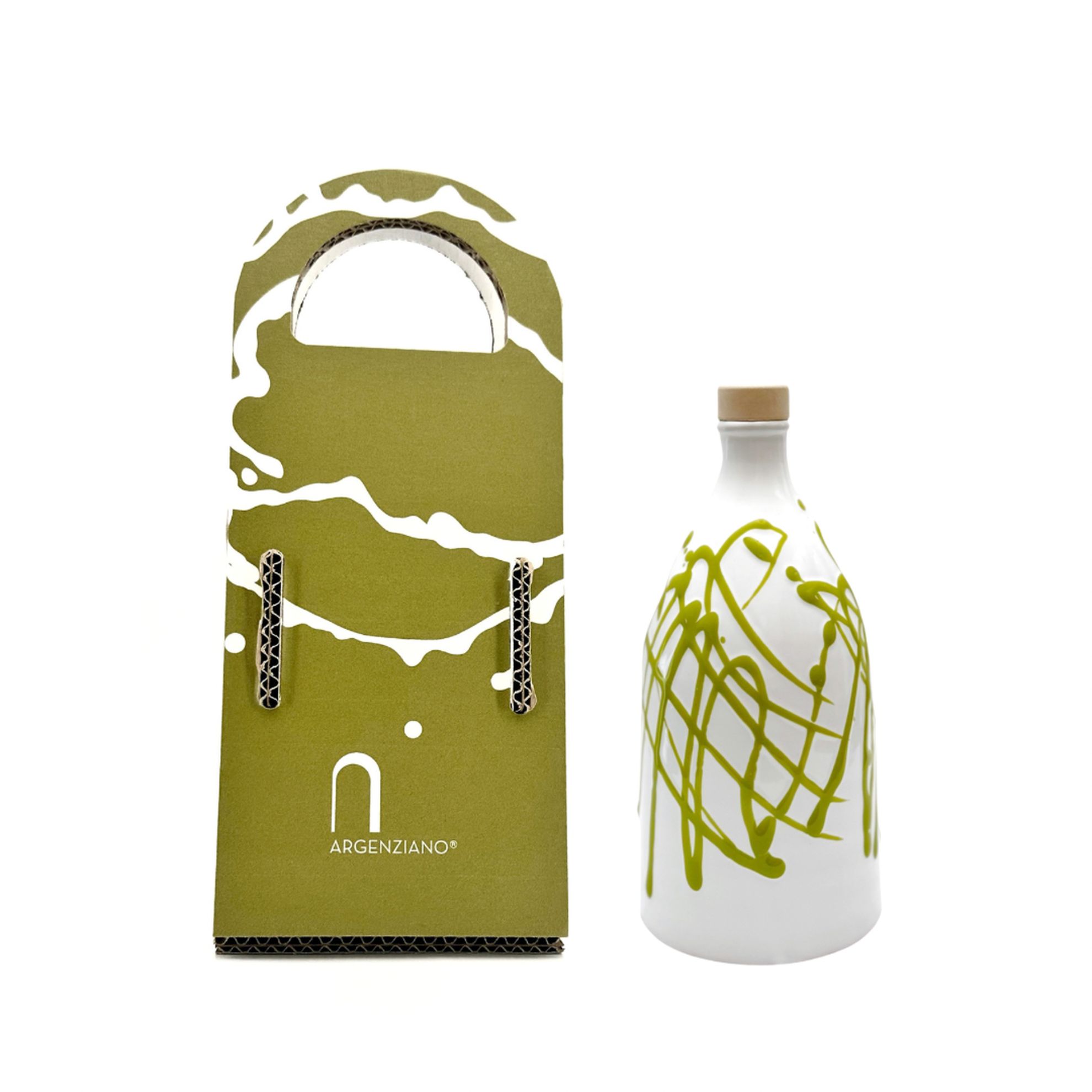 Bottiglia artistica in ceramica con scatola regalo Argenziano – Olio extravergine d’oliva, distribuiti da Radici Group