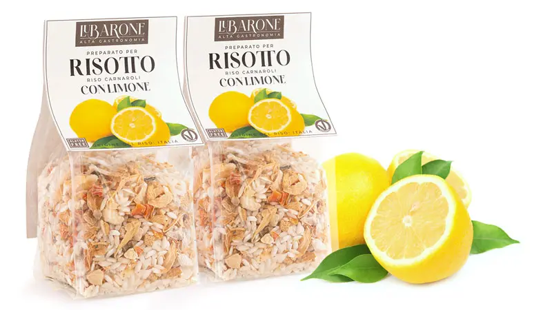 Risotto artigianale al limone con riso Carnaroli, prodotto da LuBarone, distribuito da Radici Group